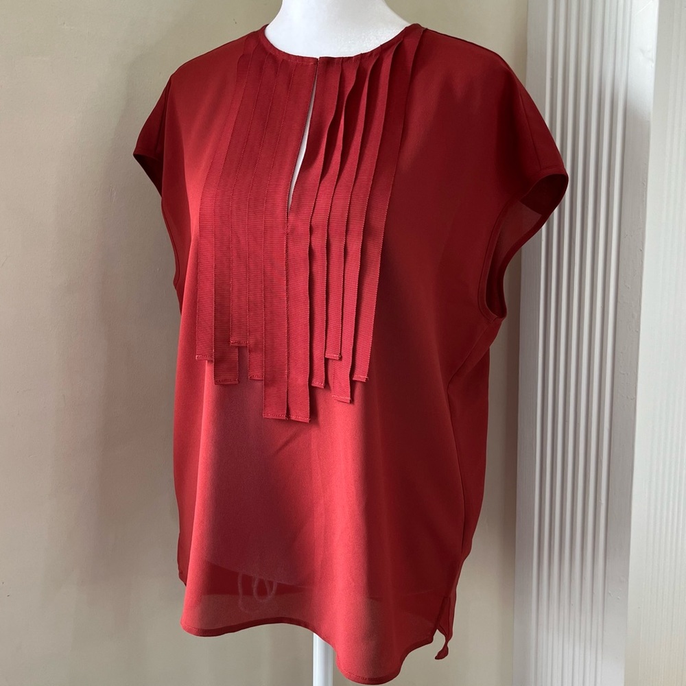 J. Crew cap sleeve blouse w grosgrain ribbon detailing and keyhole front